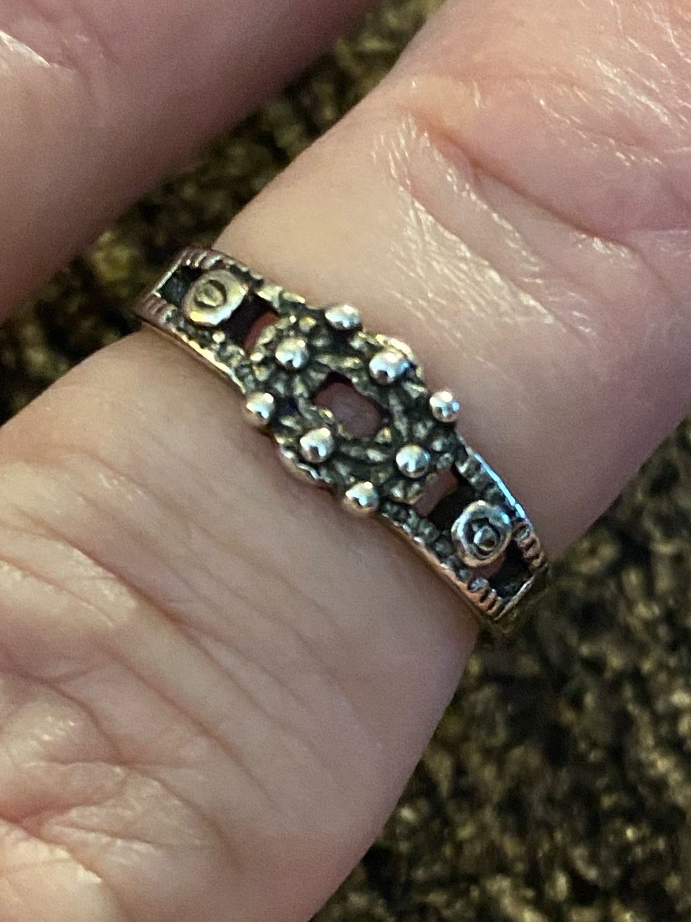 Vintage Art Deco marcasite style ring gothic boho silver stackable band - Picture 9 of 9